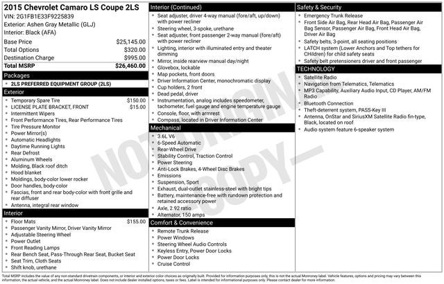 2015 Chevrolet Camaro 2LS