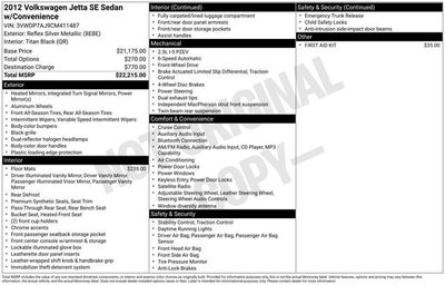 2012 Volkswagen Jetta 2.5L SE Convenience