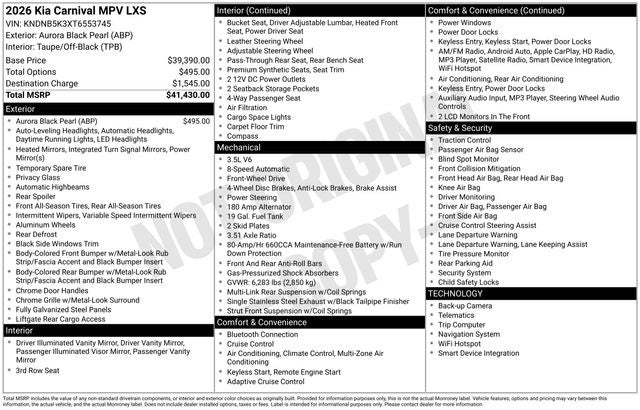 2026 Kia Carnival LXS