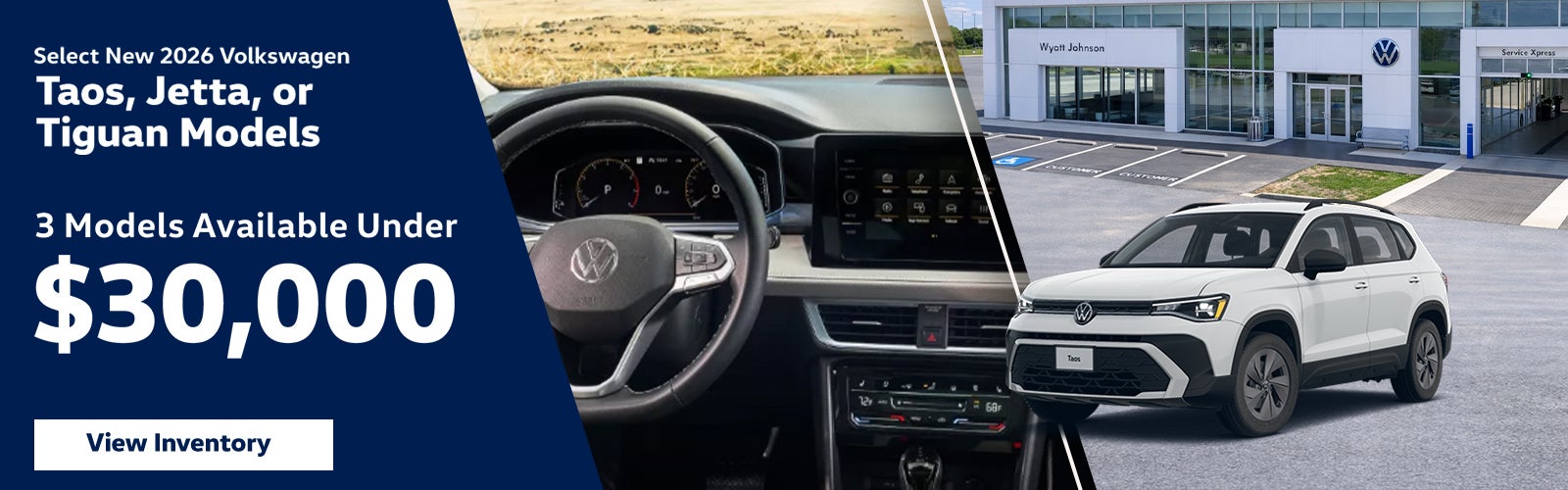 Select New 2026 Volkswagen Taos, Jetta, or Tiguan Models